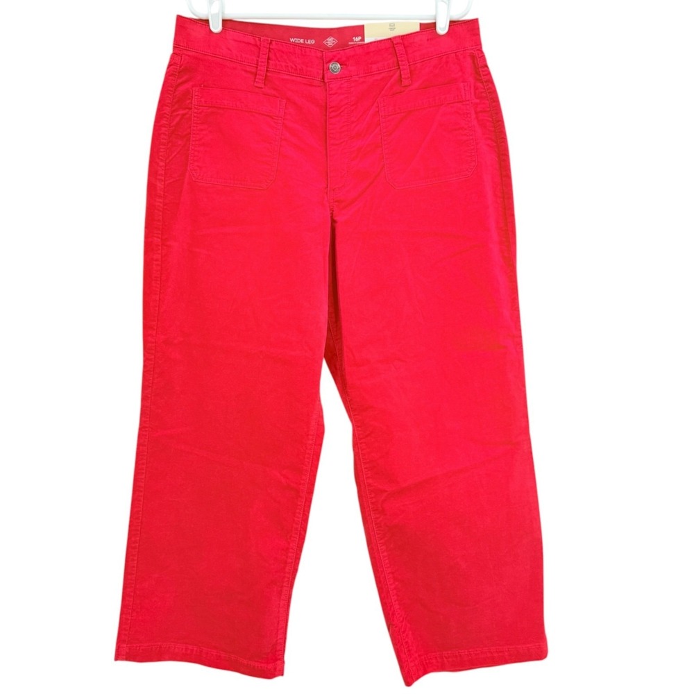 St. Johns Bay Womens Wide Leg Stretch Vintage Red Velvet Pants 16P High-Rise NWT